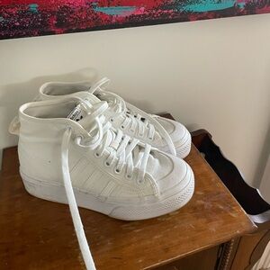 adidas White High-Top Athletic Shoes